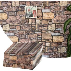 Dundee Deco 3D Wall Panels - Cladding, Copper Brown Sepia Stone Look Wall Paneling, Styrofoam Facing for Interior and Exterior Applications, DIY, Set of 10, Covers 54 sq ft