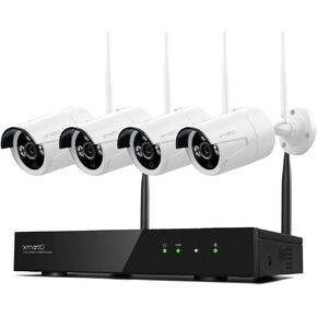 XMARTO Wireless Security Camera System 10CH 4PC 3MP Wireless Security IP Camera System(Built-in Router, Plug N Play, Mobile View, Night Vision, Supports Audio Microphones)