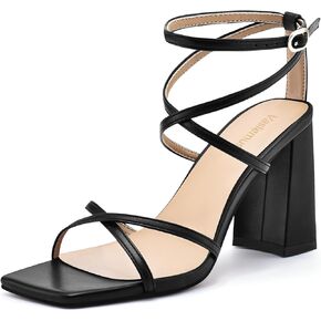 Vaslemuse strappy الكعب للنساء الكعب الكعب Sandals Square Open Toe Witn Ongle Strap Party Shoes