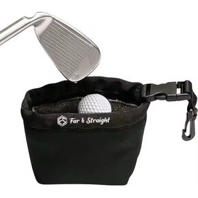 Portable Golf Club & Ball Cleaning Pouch, Waterproof Liner, Groove Cleaner, Easy Clip-On, Machine Washable, Durable Design - Black