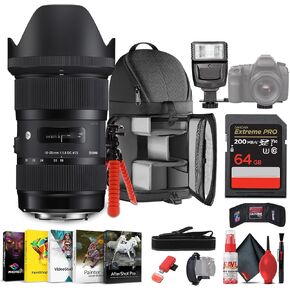 Sigma 18-35mm f/1.8 DC HSM Art Lens for Canon EF Bundle تشمل: حقيبة ظهر ، فلاش ، بطاقة الذاكرة ، محفظة البطاقة ، ترايبود 12 بوصة ، مجموعة تنظيف ، فرشاة منفاخ ، قلم العدسة ، حزام العنق + المزيد
