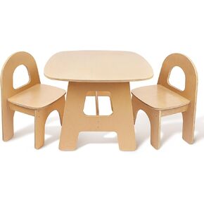 Wooden Toddler Table and 2 Chairs Set, Kids Table and Rounded Backrest Chair Set, Activity Table for Art, Play, Craft, Ideal for Children Ages 1-7, Natural Wood Color