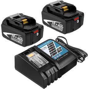 6.0Ah Replacement Battery and DC18RC Charger for Makita 18V Battery and Charger Kit Compatible with Makita 18 Volt Battery Lithium BL1850 BL1860 BL1815 Cordless Power Tools(White)