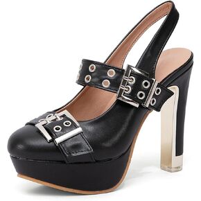getmorebeauty Women's Buckle Strap Slingback Pumps Chunky High Heels Closed Toe Platform Sandals Prom Dress Shoes