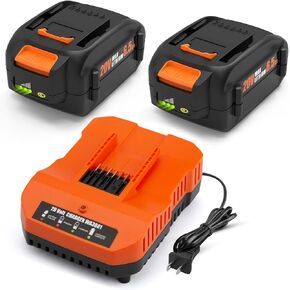 2Pack 6.5A 20Volt Replacement for Worx Battery and Charger Starter Kit, Works 20V Lithium Battery for WA3520 WA3525 WG155s WG255s WG540s WG890 with WA3875 Charger for Worx 20V Tools