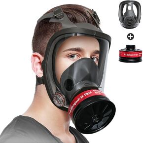 Full Face Respirator Mask with Filters, Reusable Anti-fog Gas Mask with 60926 Activated Carbon Filters Against Dust Organic Vapor, Ideal for Painting, Polishing, Welding, Sanding, Woodworking