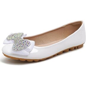Flats Shoes Women Leather Comfortable Flats Round Toe Bow Slip on Wide Width Work Flats for Women