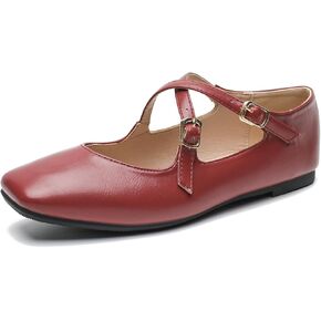 Women's Cross Strap Ballet Flats Square Toe Casual Retro Mary Jane Lolita Dress Shoes