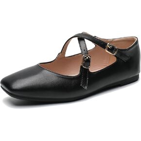 Women's Cross Strap Ballet Flats Square Toe Casual Retro Mary Jane Lolita Dress Shoes in Kuwait