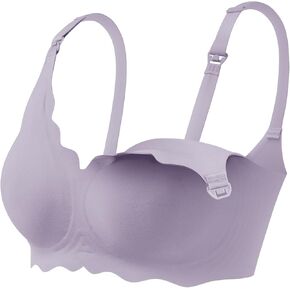 haakaa Nursing Bras for Breastfeeding, Ultra Comfort Scalloped Seamless Jelly Strip“ Supportive Maternity Bras Wireless Pregnancy Bras (Lilac, L)