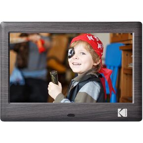 KODAK 7-Inch Wooden Digital Photo Frame with Remote, 1024x600 IPS HD Display, Supports Photo/Video/Music/Calendar/Slideshow, USB/SD Card Required, Auto-Rotate Feature