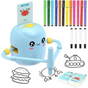 Drawing Robot for Kids, Interactive Educational Drawing Robot with Voice Interaction, Montessori Drawing Learning Toy with 100 Word Cards & 16 Color Pens, Christmas Birthday Present for Kids 5 6 7 8 9
