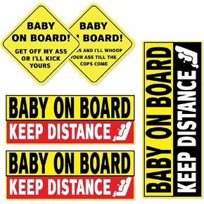 Pack 6 Pcs Kids in Car Baby On Board Sticker for Cars Vehicles Trucks Safety Caution Warning Security Sign Window Outdoor Funny Bumper Stickers Large Vinyl Decals Car Accessories
