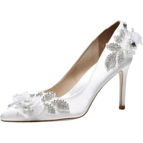 Bridal high Heel Pumps Rhinestone Stiletto White Silk Women's Shoes Medium Heel Shoes Low Heels