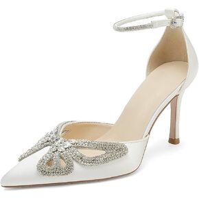 High Heel Wedding Shoes for Bride Closed Toe Bridal Heels Rhinestones Butterfly Prom Evening Party Shoes