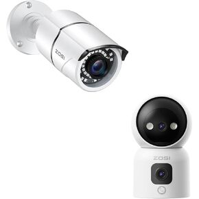 ZOSI 2MP 1080p Security Camera,4-in-1 TVI/CVI/AHD/CVBS Surveillance Bullet Camera Indoor Outdoor,Night Vision,Work for 960H,720P,1080P Analog CCTV DVR& 2K Dual-Lens Indoor Camera