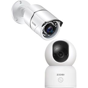 ZOSI 2MP 1080p Security Camera 4-in-1 Outdoor Bullet Camera&C518 2K Indoor Smart Security Camera, Baby and Pet Monitor,2.4G/5G Dual-Band WiFi Home Cam with Phone App,Night Vision