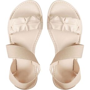 OYOANGLE Women's Leather Open Toe Slingback Sandals Flat Elastic Ankle Strap Soft Casual Outdoor Sandals