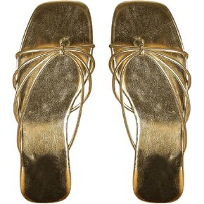 GORGLITTER Women's Metallic Strappy Flat Sandals Slip on Sandals Open Toe Slides Sandals