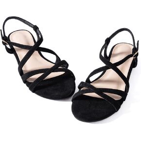 YANWENFANG Women Flat Sandals Adjustable Ankle Strap Roman Gladiator Boho Beach Summer Casual Vacation Goddess Vintage Italian Low Heel Block Festival Leather