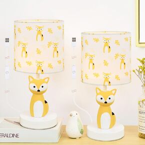 Lampwell Fox LED Table Lamps with USB Port DC5V,Set of 2,Light Brown Kids Table Lamp,Night Light for Kids Room,Nursery,Bedroom,Kitchen Counter,Gameroom,Φ5.91×H12.88IN,Hand-Made