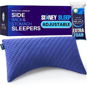 Sidney Sleep Pillow for Side and Back Sleepers - Comfort for Neck and Shoulder Pain - Adjustable and Customizable Shredded Memory Foam Filling - Queen Size - Additional Foam Fill Included (White) in Kuwait