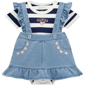 GUESS baby-girls Eco Short Sleeve Bodysuit and Knit Denim Skirtall