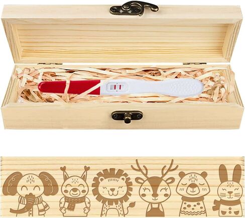 CHGCRAFT Pregnancy Test Keepsake Box Moon Meteor Forest Wooden Pregnancy Announcement Gifts Box with Raffia Ribbon and Lock Announcement Gifts for Dad Husband, 8x2x1.2inch in Saudi Arabia