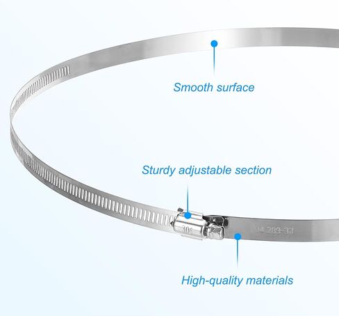 PATIKIL 12 Inch Adjustable Pipe Hose Clamp, 4 Pack 304 Stainless Steel Air Ducting Clamp Worm Gear Drive Hose Clamps Pipe Clamp for Ventilation Duct, Silver in Kuwait