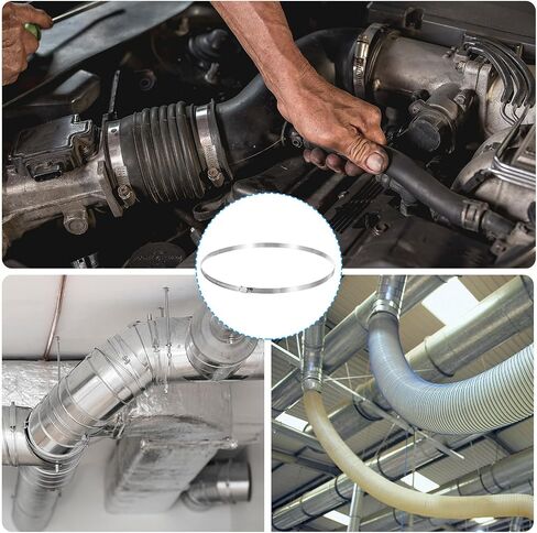PATIKIL 12 Inch Adjustable Pipe Hose Clamp, 4 Pack 304 Stainless Steel Air Ducting Clamp Worm Gear Drive Hose Clamps Pipe Clamp for Ventilation Duct, Silver in Kuwait