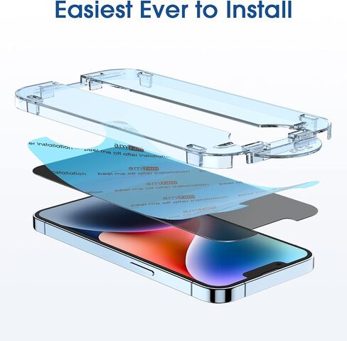 amFilm OneTouch لهاتف iPhone 14 Plus (6.7 بوصة 2022) وiPhone 13 Pro Max 6.7 بوصة واقي شاشة من الزجاج المقوى للخصوصية - مع مجموعة سهلة التركيب، حافظة تغطية كاملة صديقة (عبوتان) in Kuwait