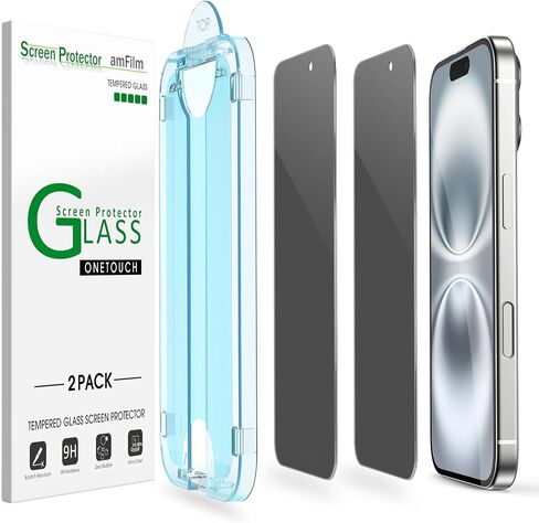 amFilm OneTouch لهاتف iPhone 14 Plus (6.7 بوصة 2022) وiPhone 13 Pro Max 6.7 بوصة واقي شاشة من الزجاج المقوى للخصوصية - مع مجموعة سهلة التركيب، حافظة تغطية كاملة صديقة (عبوتان) in Kuwait