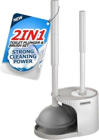 2 in 1 Toilet Brush and Plunger Set, Toilet Bowl Brush Plunger Set,Extended Handle Plunger,Bathroom Cleaning Tools,Toilet Brush Plunger Combo,Cleaning Brush（Pearl White，20.8inch） in Saudi Arabia