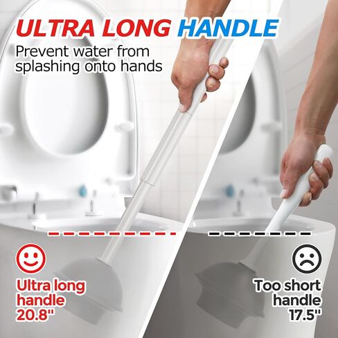 2 in 1 Toilet Brush and Plunger Set, Toilet Bowl Brush Plunger Set,Extended Handle Plunger,Bathroom Cleaning Tools,Toilet Brush Plunger Combo,Cleaning Brush（Pearl White，20.8inch） in Saudi Arabia