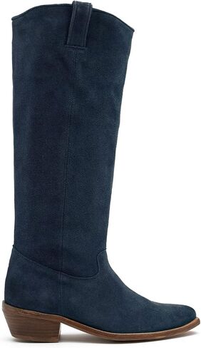 LEHOOR Women Low Stacked Heel Slouchy Knee High Western Boots Pointed Square Toe Velvet Suede 1.5" Chunky Heels Cowboy Boots Wide Calf Pull On Combat Boots Dressy Comfort Casual Winter Retro 4-13 M US in Saudi Arabia