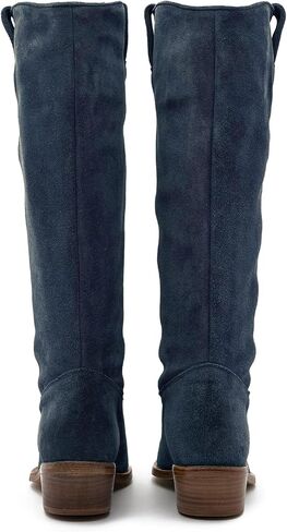 LEHOOR Women Low Stacked Heel Slouchy Knee High Western Boots Pointed Square Toe Velvet Suede 1.5" Chunky Heels Cowboy Boots Wide Calf Pull On Combat Boots Dressy Comfort Casual Winter Retro 4-13 M US in Saudi Arabia