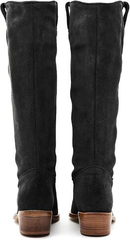 LEHOOR Women Low Stacked Heel Slouchy Knee High Western Boots Pointed Square Toe Velvet Suede 1.5" Chunky Heels Cowboy Boots Wide Calf Pull On Combat Boots Dressy Comfort Casual Winter Retro 4-13 M US in Saudi Arabia