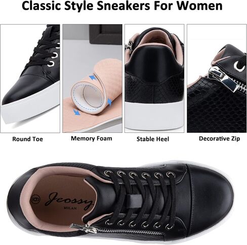 Jeossy Women's Flat Low Top Casual Fashion Sneakers Round Toe Shoes with Zipper in Kuwait