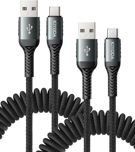 USB C to USB C Cable Coiled 3FT 2Pack, Braided Type C Charger for Car-Black | 66W Fast Charging Cord Compatible with iPhone 17 16 15, iPad, Sam sung Galaxy, Google Pixel, Moto, TCL Phones in Kuwait