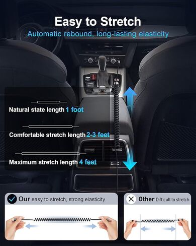 USB C to USB C Cable Coiled 3FT 2Pack, Braided Type C Charger for Car-Black | 66W Fast Charging Cord Compatible with iPhone 17 16 15, iPad, Sam sung Galaxy, Google Pixel, Moto, TCL Phones in Kuwait