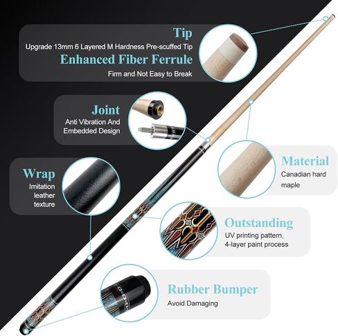 Pool Cue Stick with Case, 13mm Tip, 58", Hardwood Canadian Maple Professional Billiard Stick, Low Deflection Shaft Billiard Cue Sticks with 1X1 Hard Case, 19 Oz in Saudi Arabia