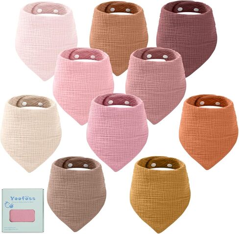 Yoofoss Muslin Baby Bibs 10 Pack Bandana Bibs 100 ٪ Cotton 6 Layer Soft Usporbent Bibs for Boys and Girls ، Pink Flower in Saudi Arabia