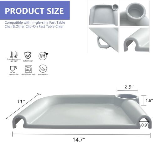 Silicone Baby Dining Tray Compatible with Inglesina Fast Table Chair & Other Hook-On High Chairs,Portable Clip-On Fast Table Chair Baby Tray, Dishwasher Safe & BPA Free (Upgraded Gray) in Saudi Arabia