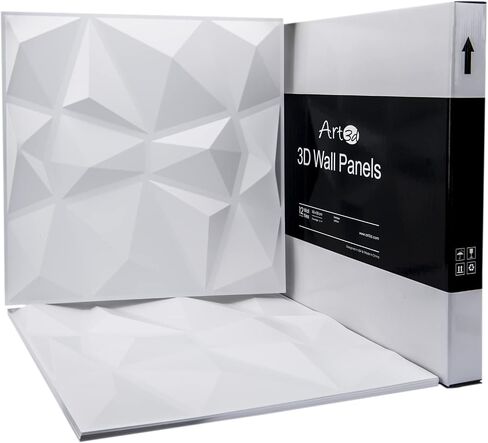 Art3d 19.7"x19.7" (Pack Of 12) Wall Panel 3D Pyramid, White in Kuwait