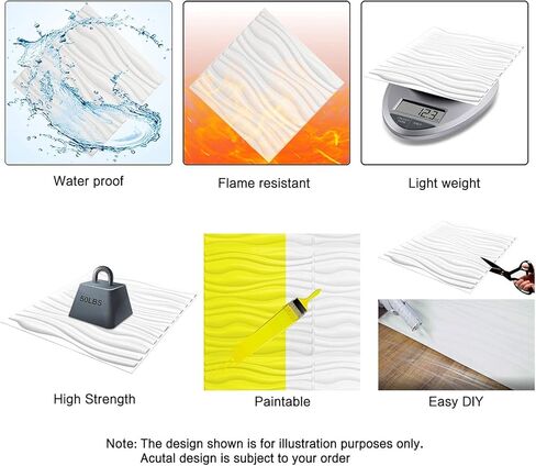 Art3d 19.7"x19.7" (Pack Of 12) Wall Panel 3D Pyramid, White in Kuwait