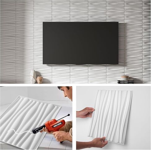 Art3d 24 -Pack 3D Wall Planels للديكور الجدران الداخلي ، PVC Wavy Assured Accent Wall Doormance لغرفة المعيش in Kuwait