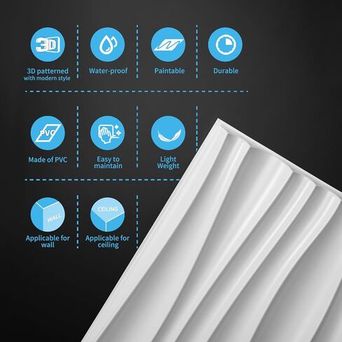 Art3d 24 -Pack 3D Wall Planels للديكور الجدران الداخلي ، PVC Wavy Assured Accent Wall Doormance لغرفة المعيش in Kuwait