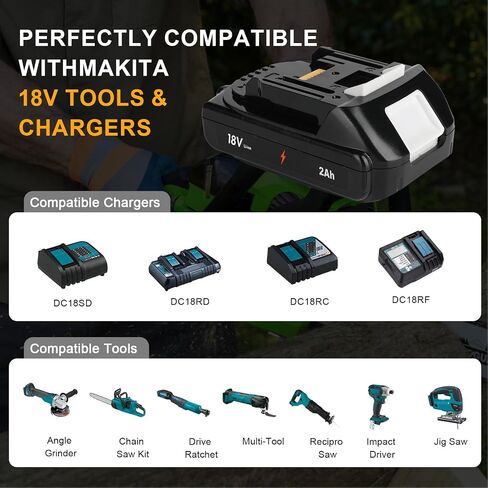 【1-Pack】 18V 2.0Ah Replacement for Makita BL1860B Battery, Compatible with BL1820 1830B 1840B 1850B Tools, Dual Power Batteries Work with Makita 18V Charger in Saudi Arabia