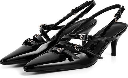 Oiamenne Slingback Kitten Heels for Women Pointed Toe with Buckle Strap Dress Work Heeled Pumps Shoes Stiletto Heels Sexy in Saudi Arabia