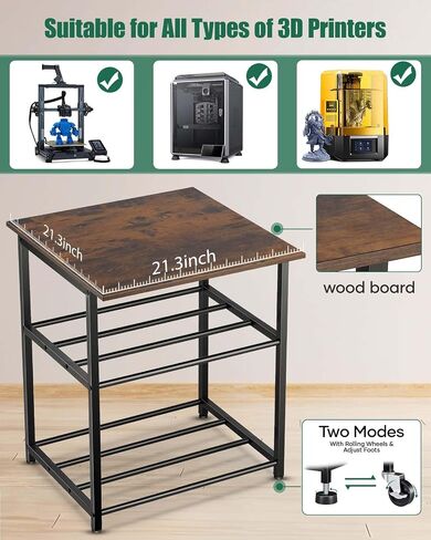 3D Printer Stand with Filaments Storage - 3D Printer Table Filament Storage Rack Heavy Duty 3D Printer Cart Desk with Wheels for Workshop Studio Office (Black) in Saudi Arabia